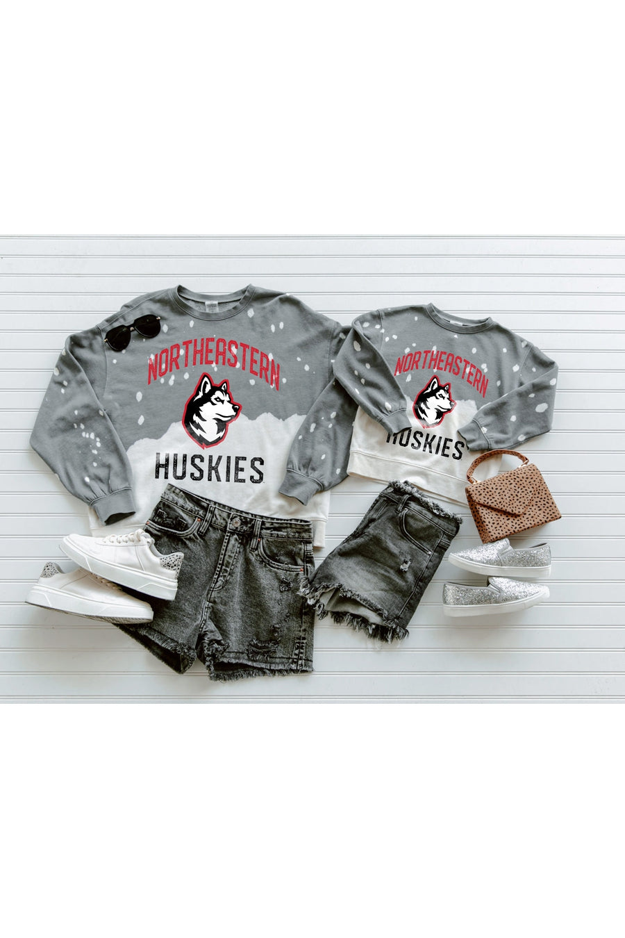 NORTHEASTERN HUSKIES Upcycle And Vintage Faded Wash Pullover-