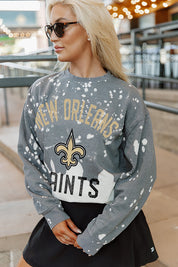 NEW ORLEANS SAINTS Coin Toss Bleach Detail French Terry Pullover - Front Detail | Gameday Couture - SOHO
