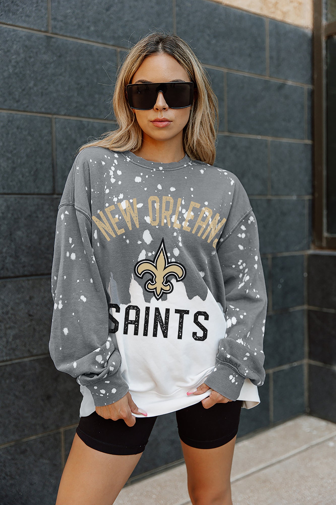 NEW ORLEANS SAINTS Coin Toss Bleached Pullover - Front View Portrait | Gameday Couture - SOHO