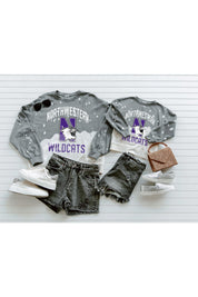 NORTHWESTERN WILDCATS Upcycle And Vintage Faded Wash Pullover-