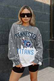 Grey and White Bleach Dye Tennessee Titans Coin Toss Long-Sleeve Pullover - On Model Front View | Gameday Couture - SOHO