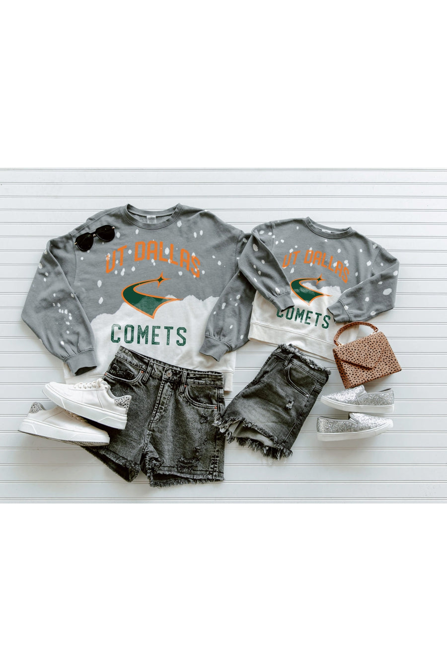 Grey UT Dallas Comets Vintage Pullover - Flat Lay Outfit Styling | Gameday Couture - SOHO