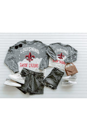 LOUISIANA RAGIN' CAJUNS Upcycle And Vintage Faded Wash Pullover-