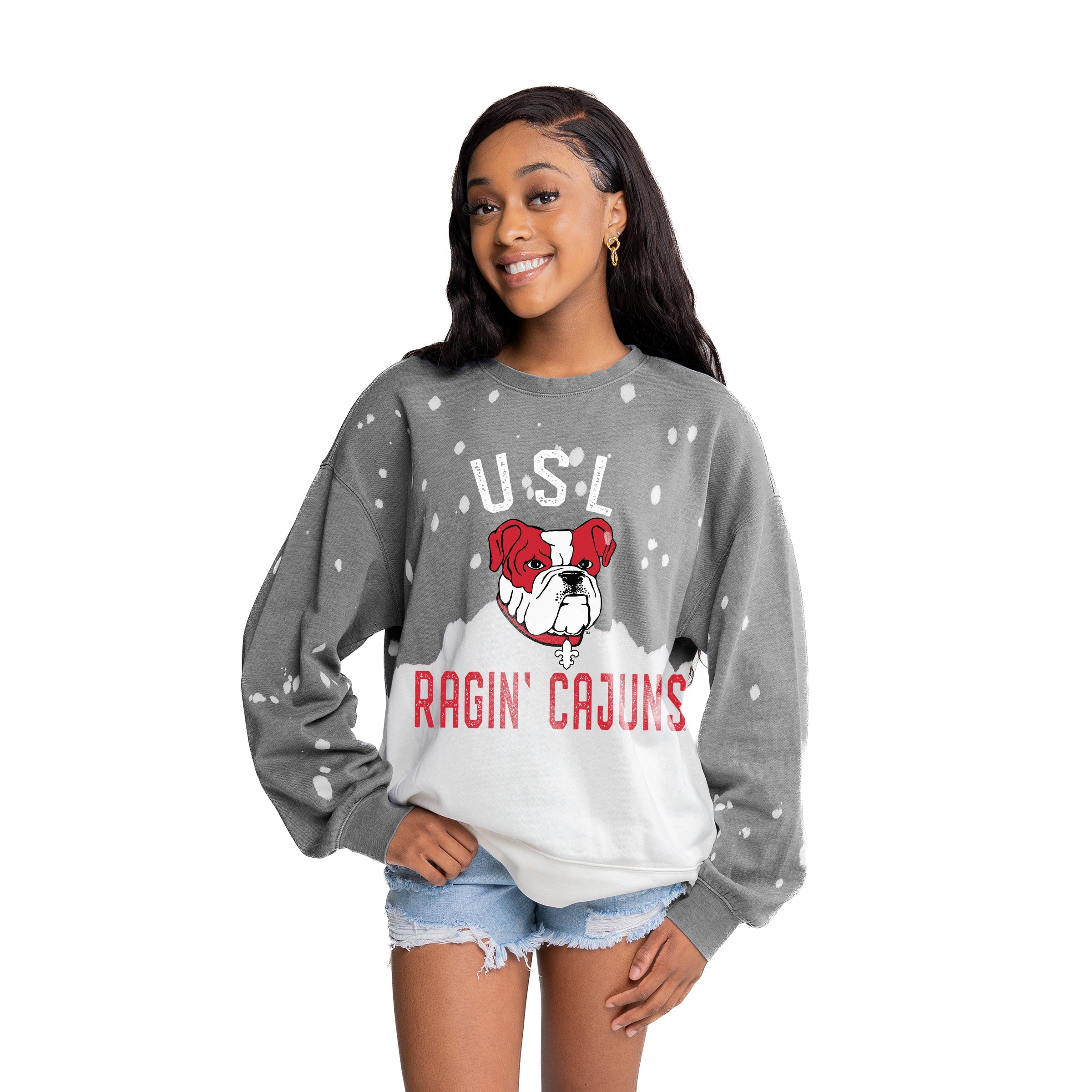LAFAYETTE RAGIN' CAJUNS CYPRESS CHIC FADED WASH CREWNECK PULLOVER