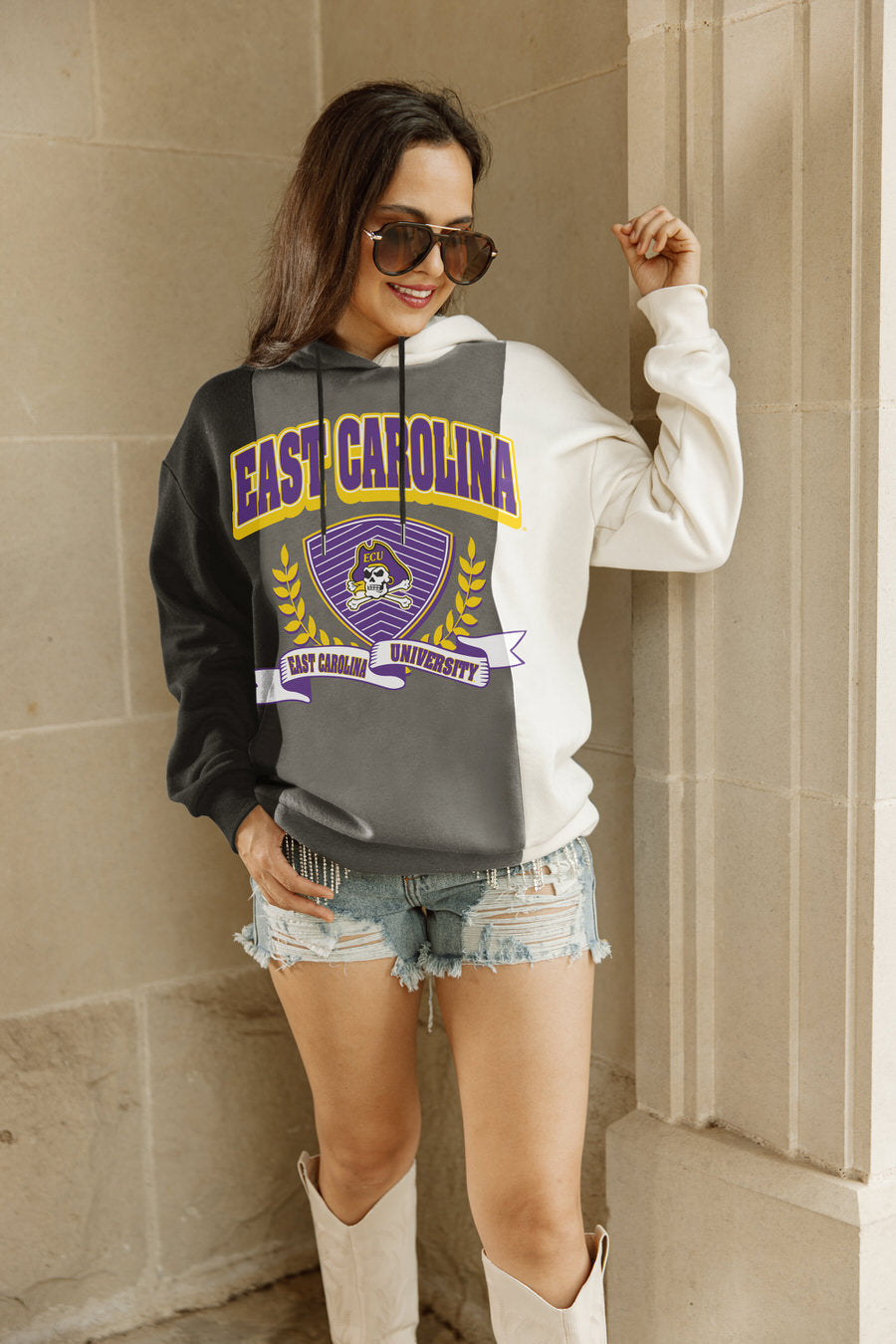 EAST CAROLINA PIRATES GO ALL IN ADULT COLORBLOCK TRIO HOODED PULLOVER