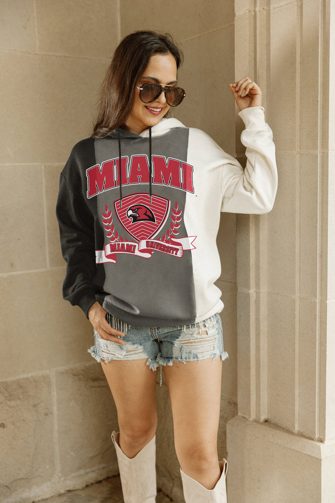 MIAMI OF OHIO REDHAWKS HALL OF FAME ADULT COLORBLOCK TRIO HOODED PULLOVER