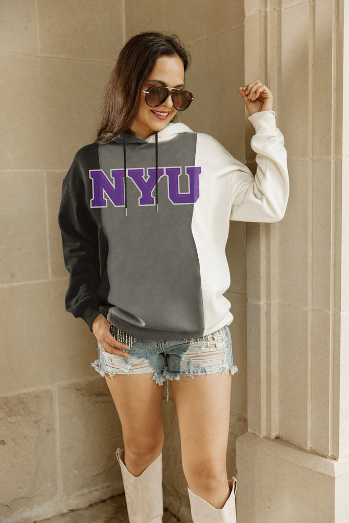 NEW YORK UNIVERSITY VIOLETS HALL OF FAME ADULT COLORBLOCK TRIO HOODED PULLOVER