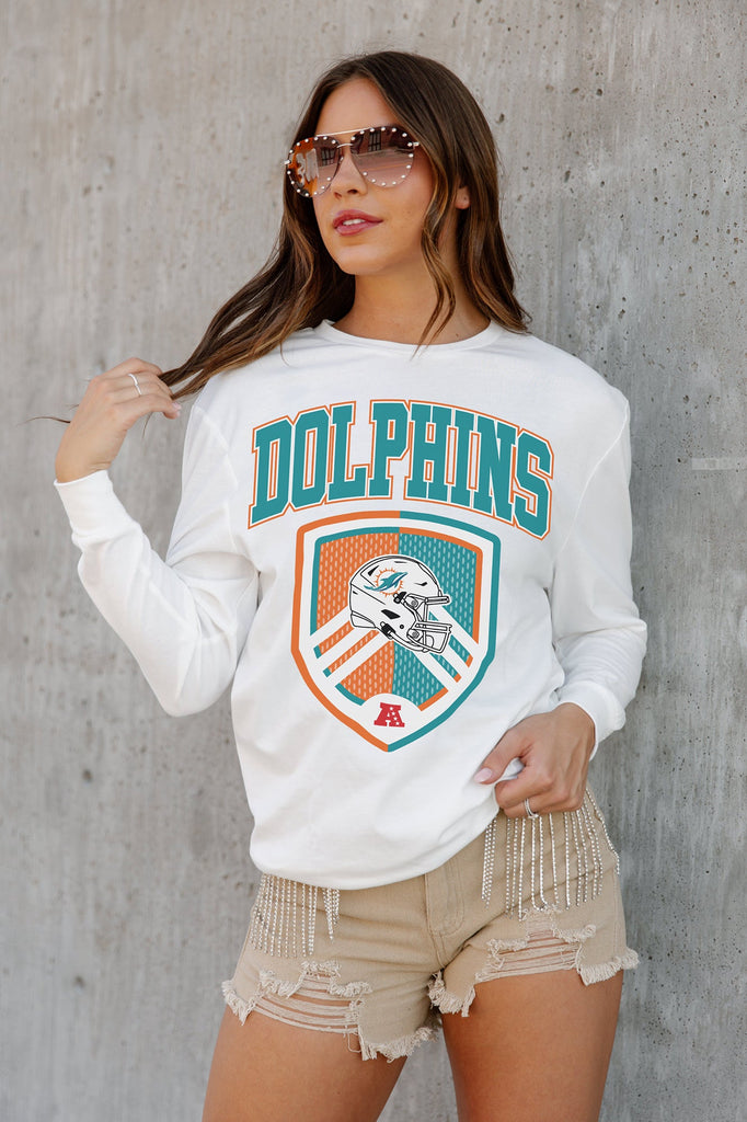 MIAMI DOLPHINS PUSHING THE LIMIT BOYFRIEND FIT LONG SLEEVE TEE