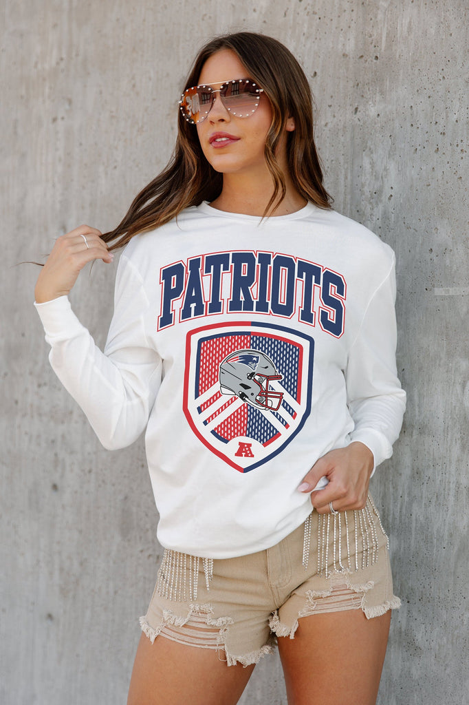 NEW ENGLAND PATRIOTS PUSHING THE LIMIT BOYFRIEND FIT LONG SLEEVE TEE