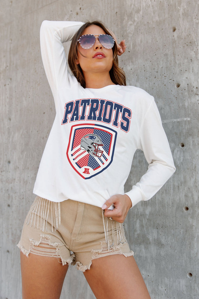 NEW ENGLAND PATRIOTS PUSHING THE LIMIT BOYFRIEND FIT LONG SLEEVE TEE