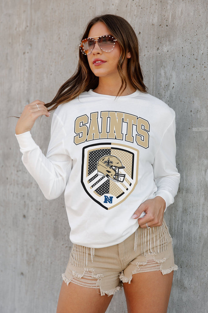 NEW ORLEANS SAINTS PUSHING THE LIMIT BOYFRIEND FIT LONG SLEEVE TEE