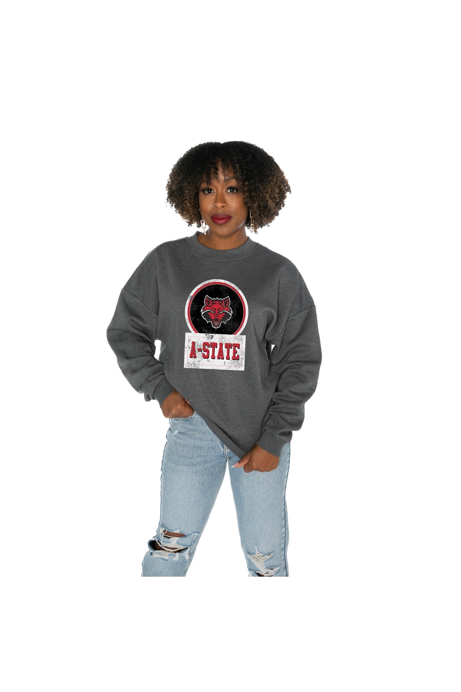 ARKANSAS STATE RED WOLVES GOOD VIBES PREMIUM FLEECE DROP SHOULDER CREWNECK PULLOVER