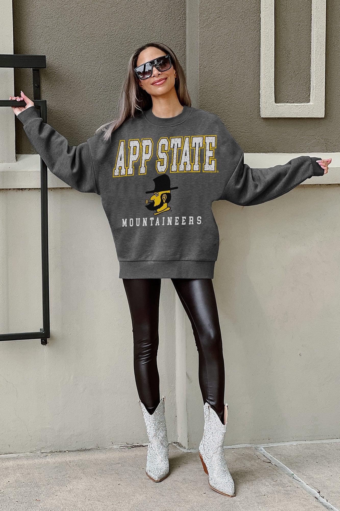 APPALACHIAN STATE MOUNTAINEERS EASY STREET PREMIUM FLEECE DROP SHOULDER CREWNECK PULLOVER