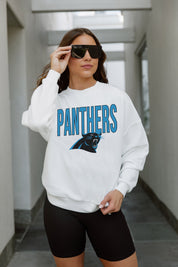 CAROLINA PANTHERS JUST GO WITH IT PREMIUM FLEECE DROP SHOULDER CREWNECK PULLOVER