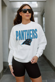 CAROLINA PANTHERS JUST GO WITH IT PREMIUM FLEECE DROP SHOULDER CREWNECK PULLOVER