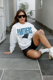 CAROLINA PANTHERS JUST GO WITH IT PREMIUM FLEECE DROP SHOULDER CREWNECK PULLOVER