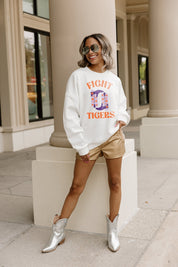 CLEMSON TIGERS TIME TO KICK IT PREMIUM FLEECE DROP SHOULDER CREWNECK PULLOVER