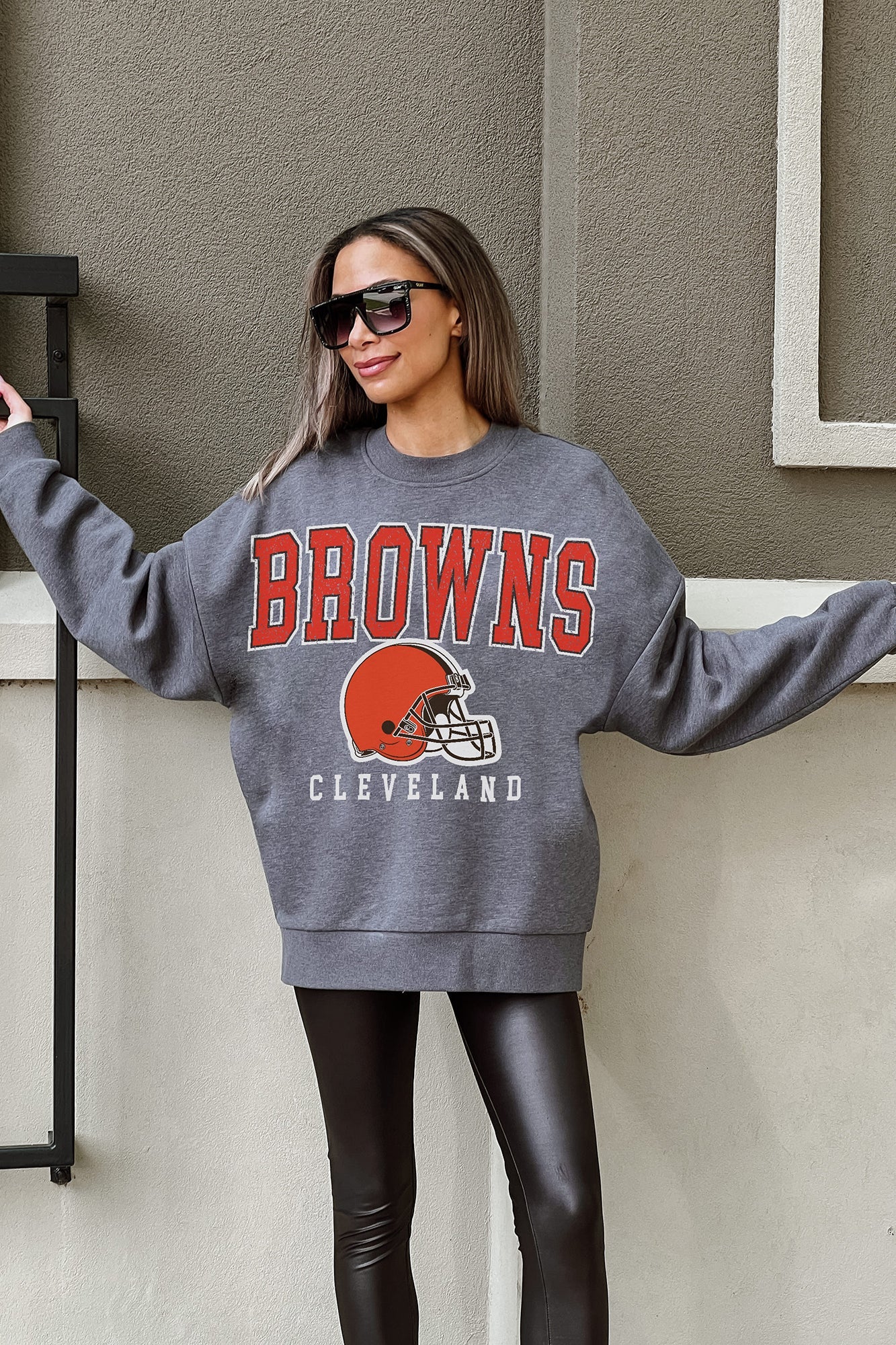 CLEVELAND BROWNS BRING THE ENERGY PREMIUM FLEECE DROP SHOULDER CREWNECK PULLOVER