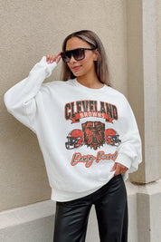 CLEVELAND BROWNS PASSING TIME PREMIUM FLEECE DROP SHOULDER CREWNECK PULLOVER