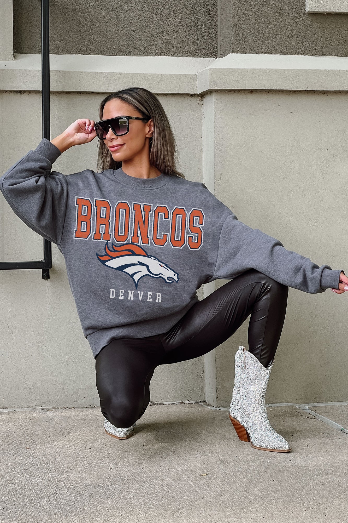 DENVER BRONCOS BRING THE ENERGY PREMIUM FLEECE DROP SHOULDER CREWNECK PULLOVER