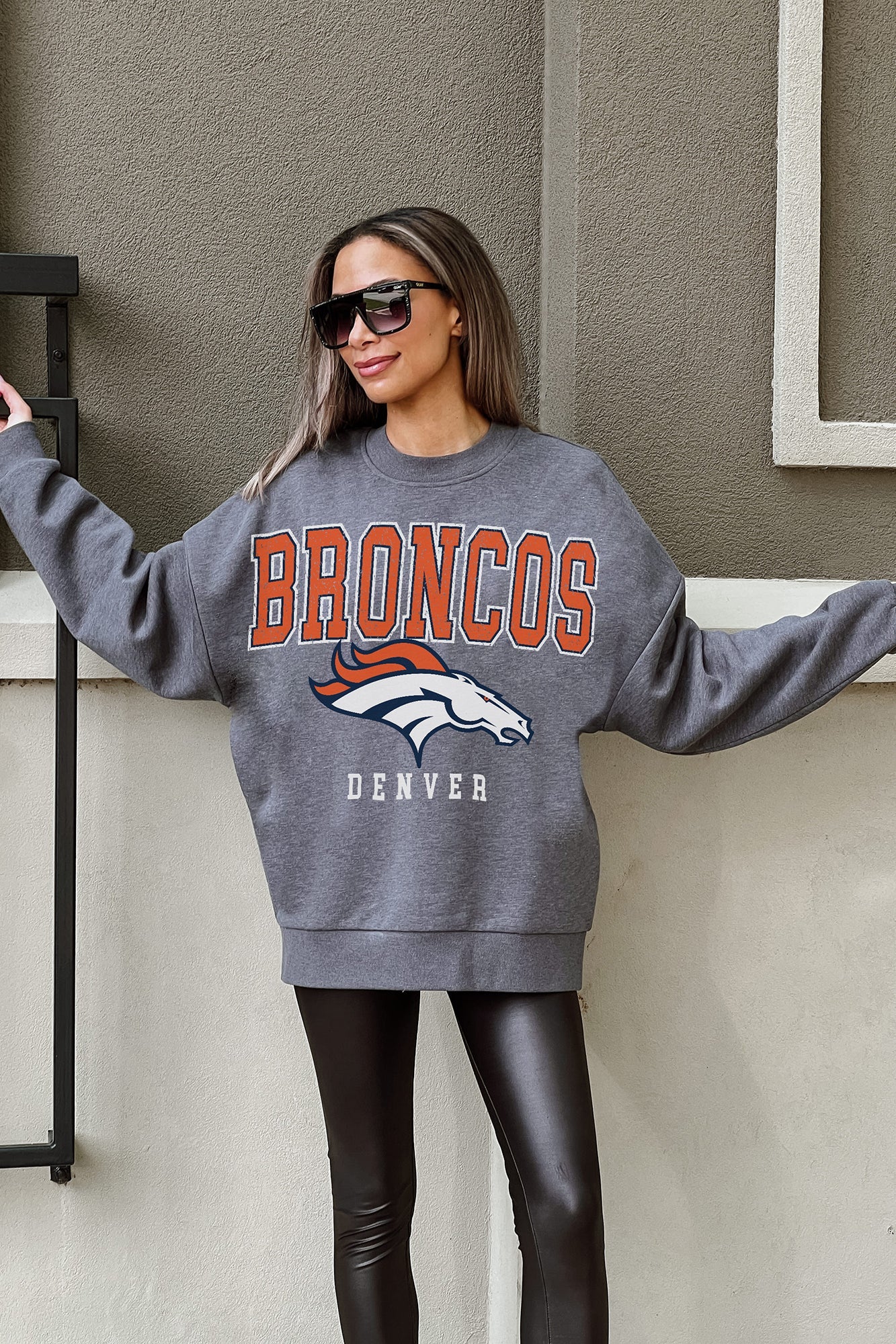 DENVER BRONCOS BRING THE ENERGY PREMIUM FLEECE DROP SHOULDER CREWNECK PULLOVER