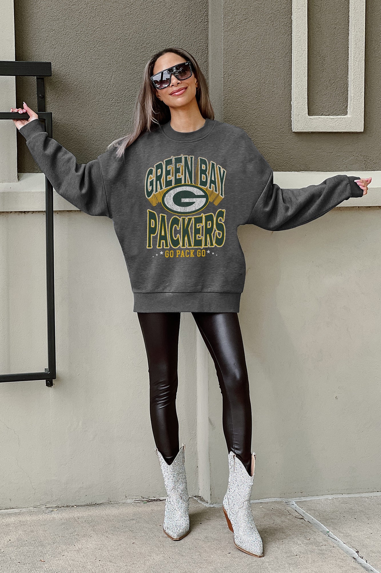 GREEN BAY PACKERS LONG WEEKEND PREMIUM FLEECE DROP SHOULDER CREWNECK PULLOVER