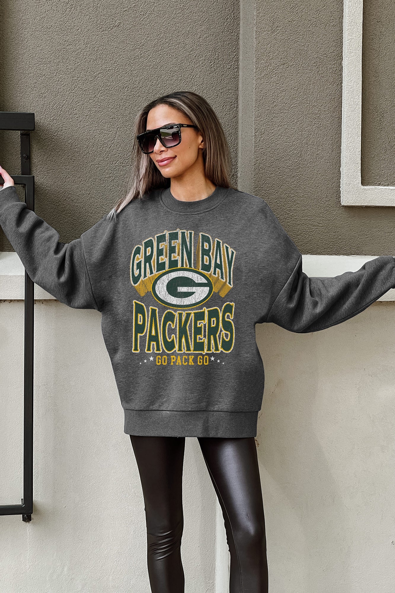 GREEN BAY PACKERS LONG WEEKEND PREMIUM FLEECE DROP SHOULDER CREWNECK PULLOVER