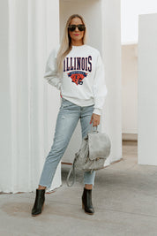 ILLINOIS FIGHTING ILLINI SLOW MOTION PREMIUM FLEECE DROP SHOULDER CREWNECK PULLOVER