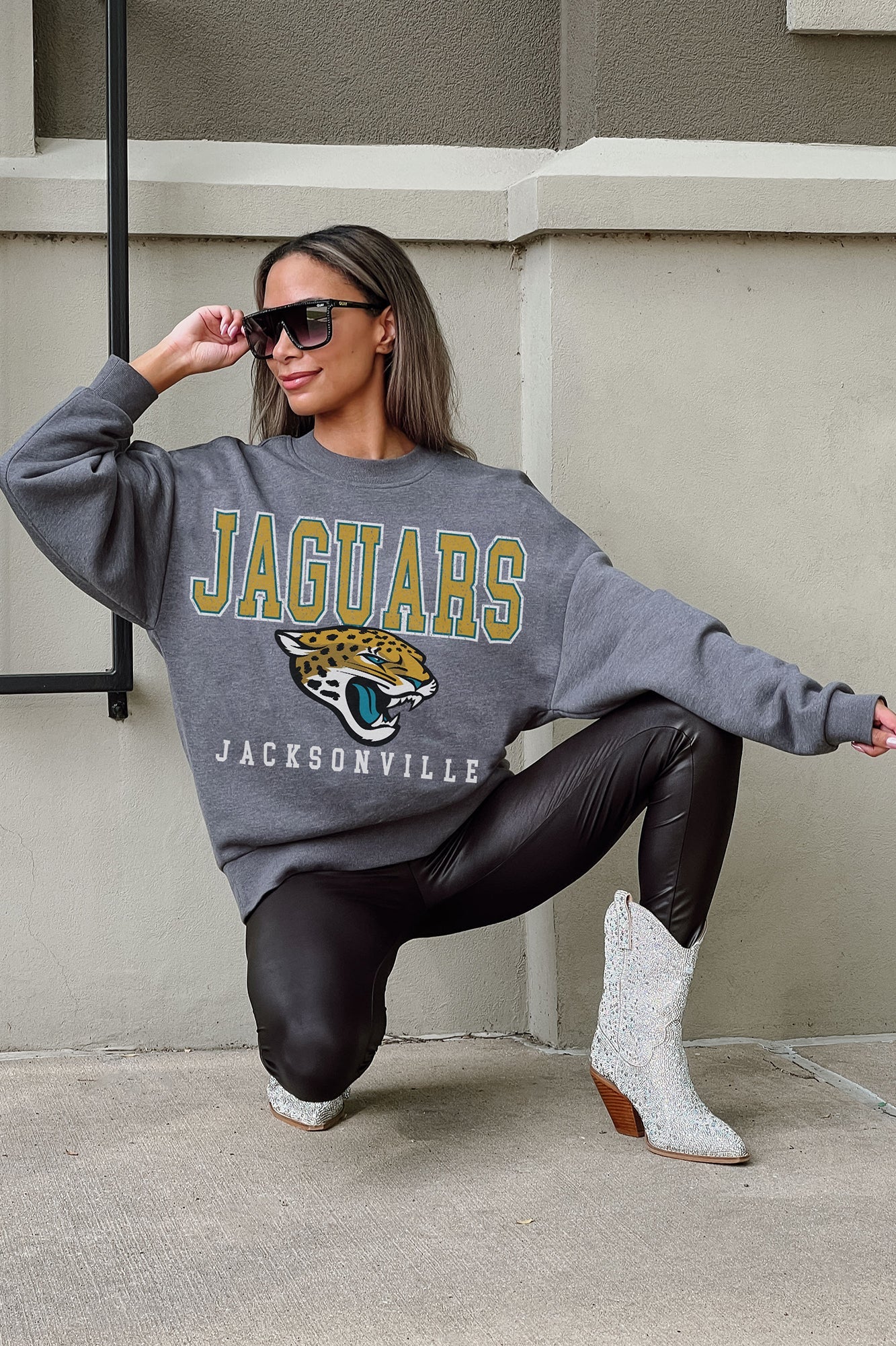 JACKSONVILLE JAGUARS BRING THE ENERGY PREMIUM FLEECE DROP SHOULDER CREWNECK PULLOVER