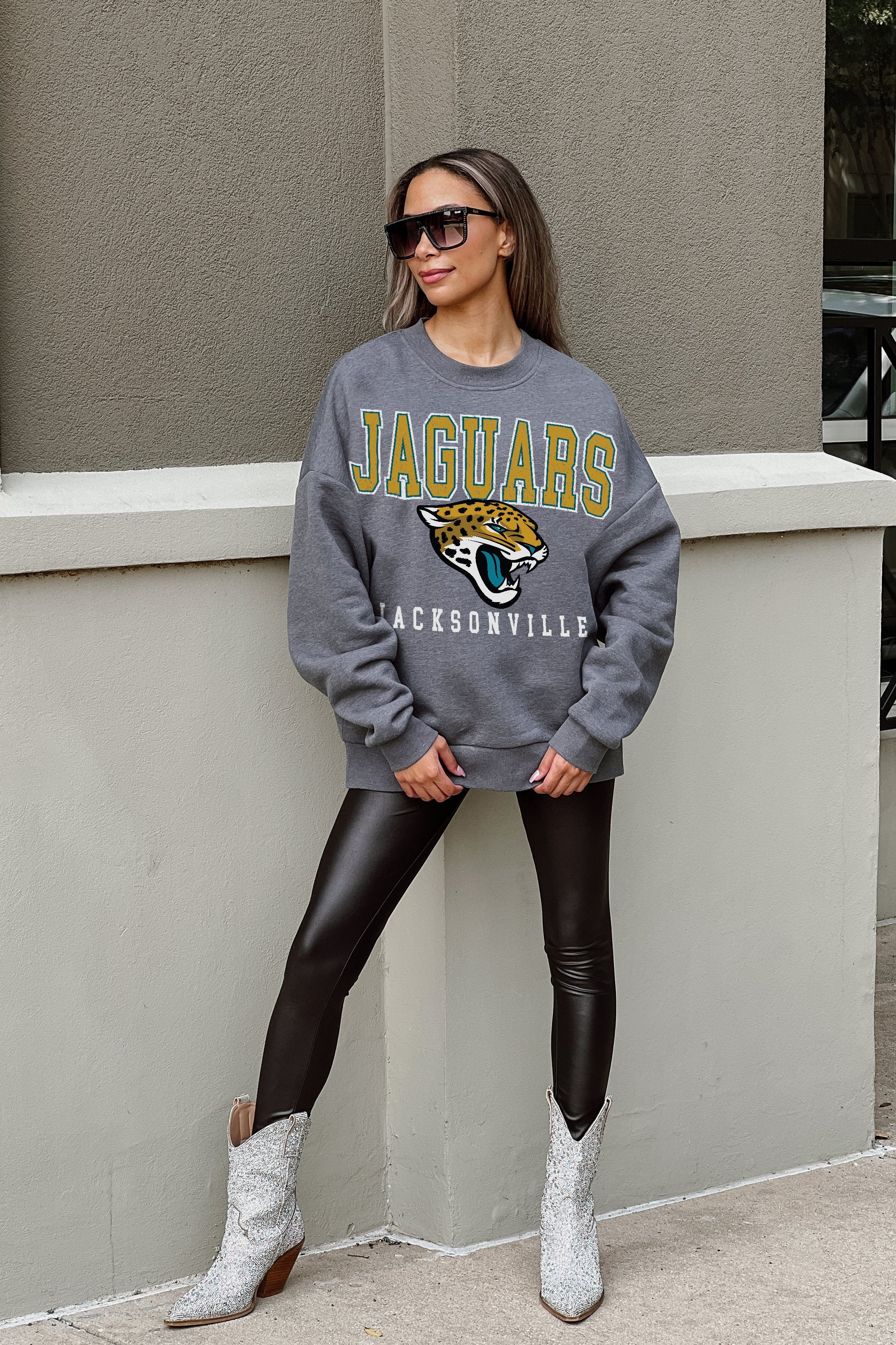 JACKSONVILLE JAGUARS BRING THE ENERGY PREMIUM FLEECE DROP SHOULDER CREWNECK PULLOVER