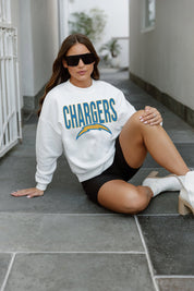 LOS ANGELES CHARGERS JUST GO WITH IT PREMIUM FLEECE DROP SHOULDER CREWNECK PULLOVER