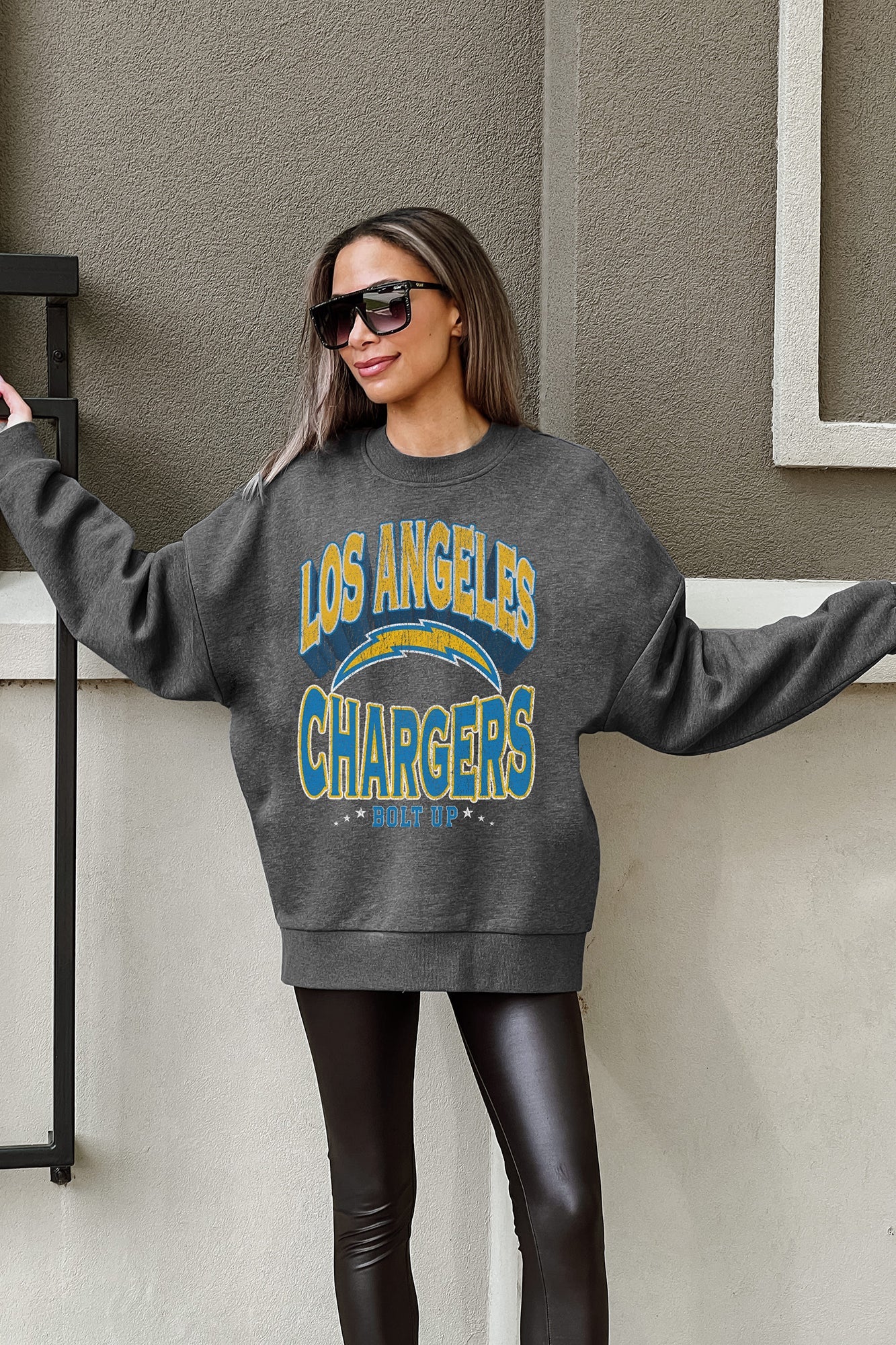 LOS ANGELES CHARGERS LONG WEEKEND PREMIUM FLEECE DROP SHOULDER CREWNECK PULLOVER