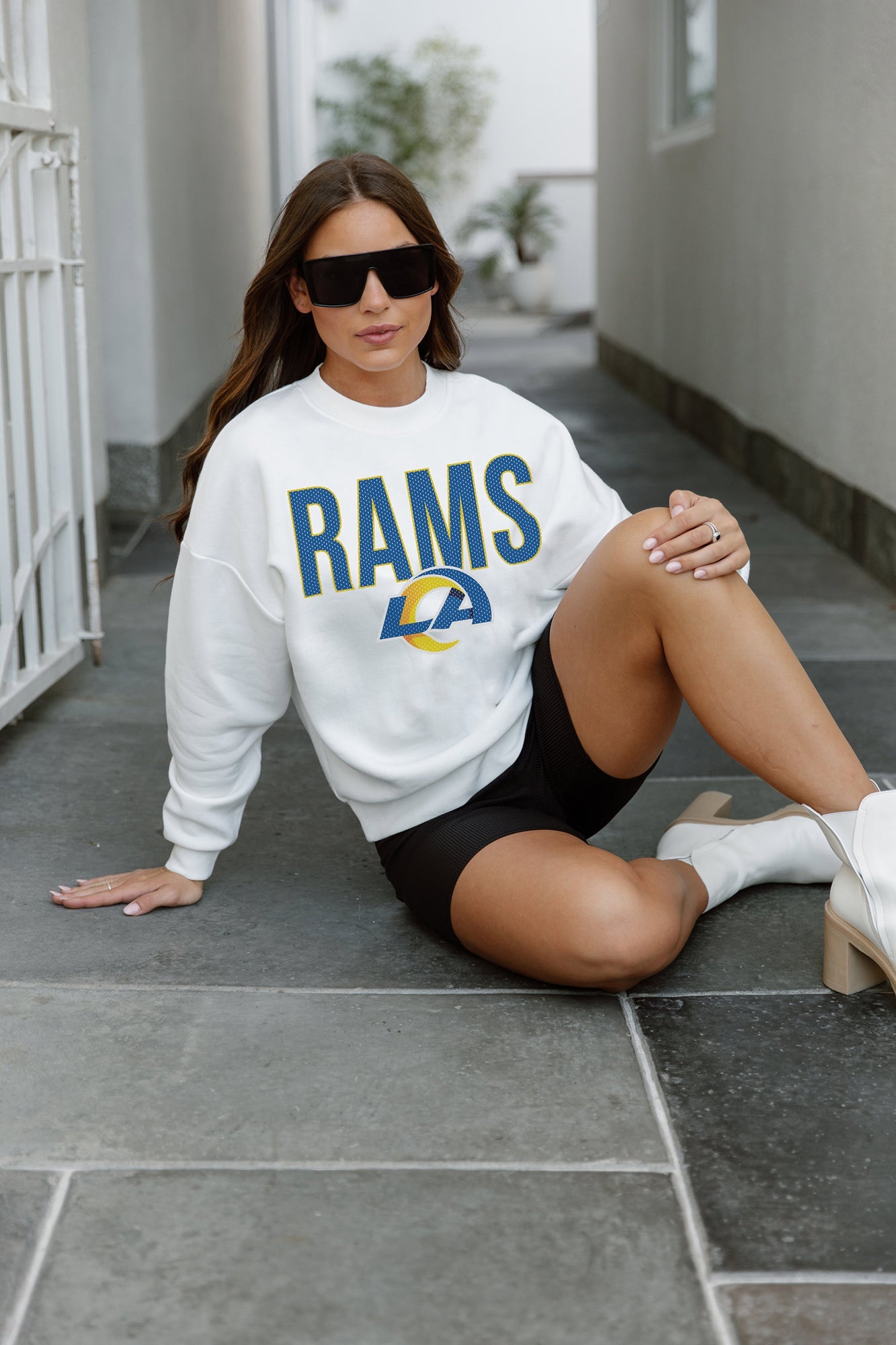 LOS ANGELES RAMS JUST GO WITH IT PREMIUM FLEECE DROP SHOULDER CREWNECK PULLOVER