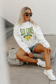SOUTHEASTERN LOUISIANA LIONS SLOW MOTION PREMIUM FLEECE DROP SHOULDER CREWNECK PULLOVER