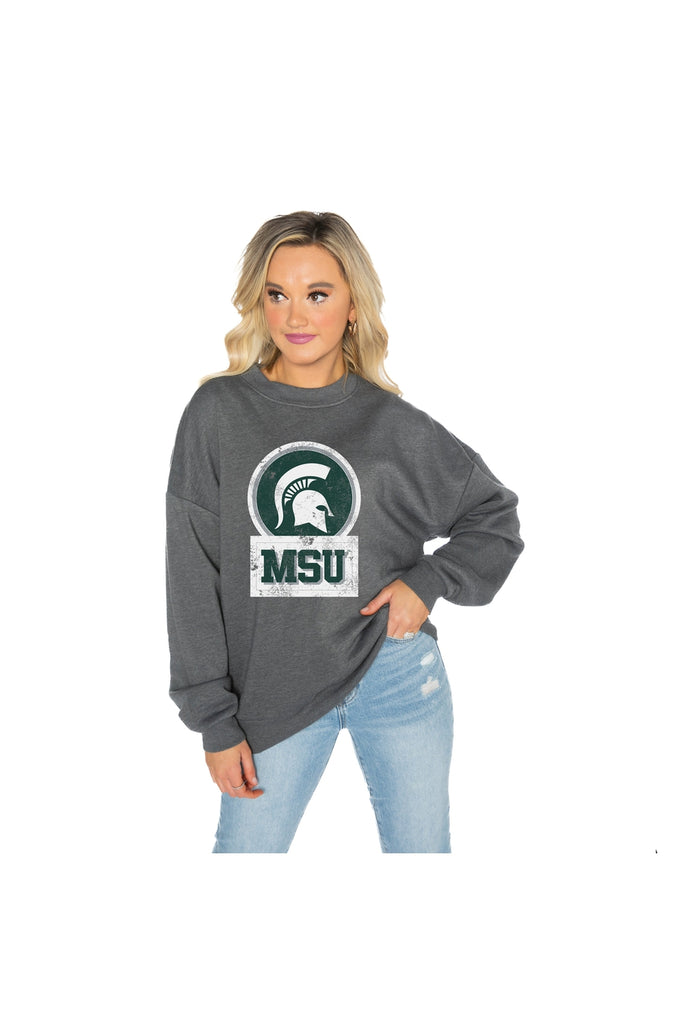 MICHIGAN STATE SPARTANS GOOD VIBES PREMIUM FLEECE DROP SHOULDER CREWNECK PULLOVER