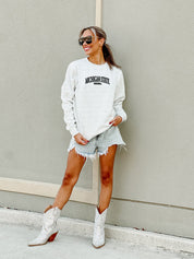 MICHIGAN STATE SPARTANS NUMBER ONE FAN PREMIUM FLEECE DROP SHOULDER CREWNECK PULLOVER BY MADI PREWETT