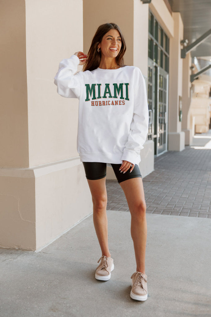 MIAMI HURRICANES WORK FOR IT CREW DROP SHOULDER PULLOVER BY MADI PREWETT