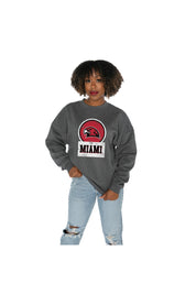MIAMI OF OHIO REDHAWKS GOOD VIBES PREMIUM FLEECE DROP SHOULDER CREWNECK PULLOVER