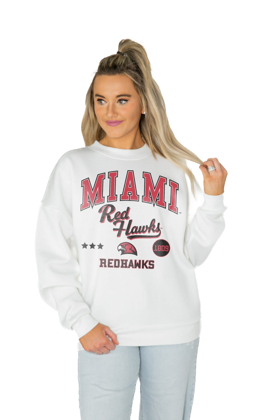 MIAMI OF OHIO REDHAWKS ALL WE'VE GOT PREMIUM FLEECE DROP SHOULDER CREWNECK PULLOVER