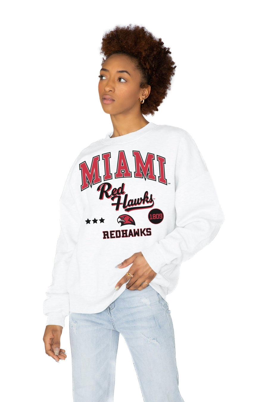 MIAMI OF OHIO REDHAWKS ALL WE'VE GOT PREMIUM FLEECE DROP SHOULDER CREWNECK PULLOVER