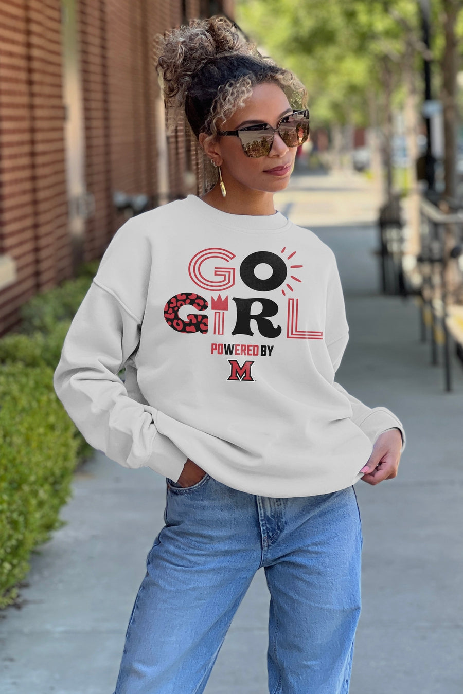 MIAMI OF OHIO REDHAWKS GO GIRL PREMIUM FLEECE DROP SHOULDER CREWNECK PULLOVER