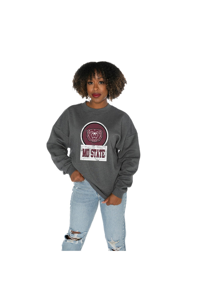 MISSOURI STATE BEARS GOOD VIBES PREMIUM FLEECE DROP SHOULDER CREWNECK PULLOVER