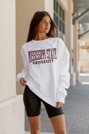 MISSISSIPPI STATE BULLDOGS WORK FOR IT CREW DROP SHOULDER PULLOVER BY MADI PREWETT