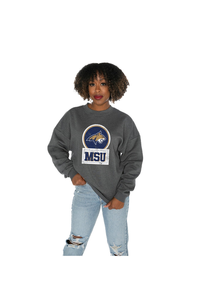 MONTANA STATE BOBCATS GOOD VIBES PREMIUM FLEECE DROP SHOULDER CREWNECK PULLOVER