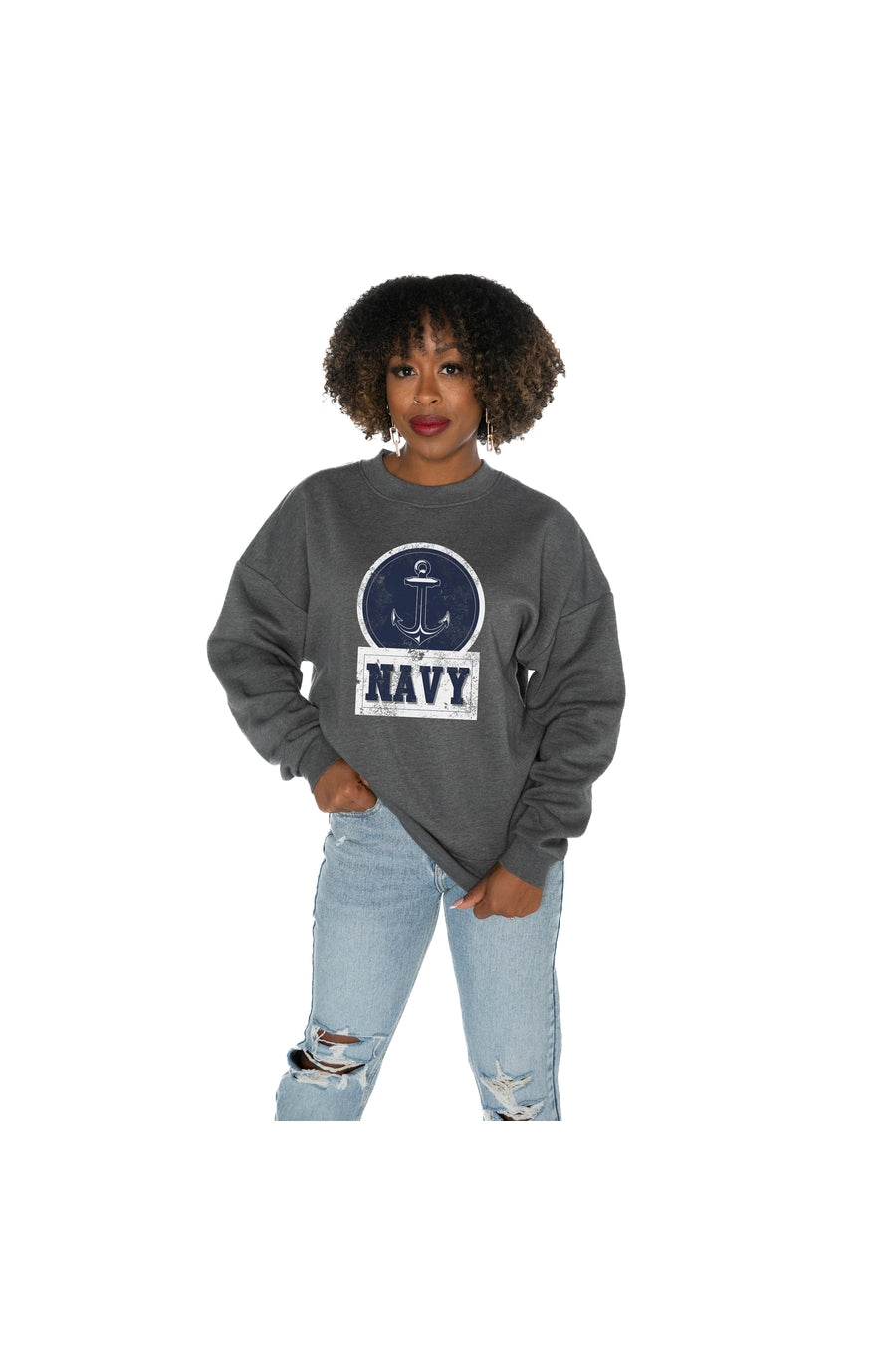US NAVY MIDSHIPMEN GOOD VIBES PREMIUM FLEECE DROP SHOULDER CREWNECK PULLOVER