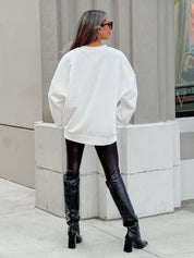 White Nebraska Cornhuskers HOT SHOT Drop Shoulder Fleece Pullover - Back View On Model | Gameday Couture - SOHO