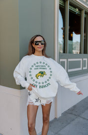 White NORTH DAKOTA STATE BISON SUPERSTAR Premium Fleece Drop Shoulder Crewneck Pullover - Back View | Gameday Couture - SOHO
