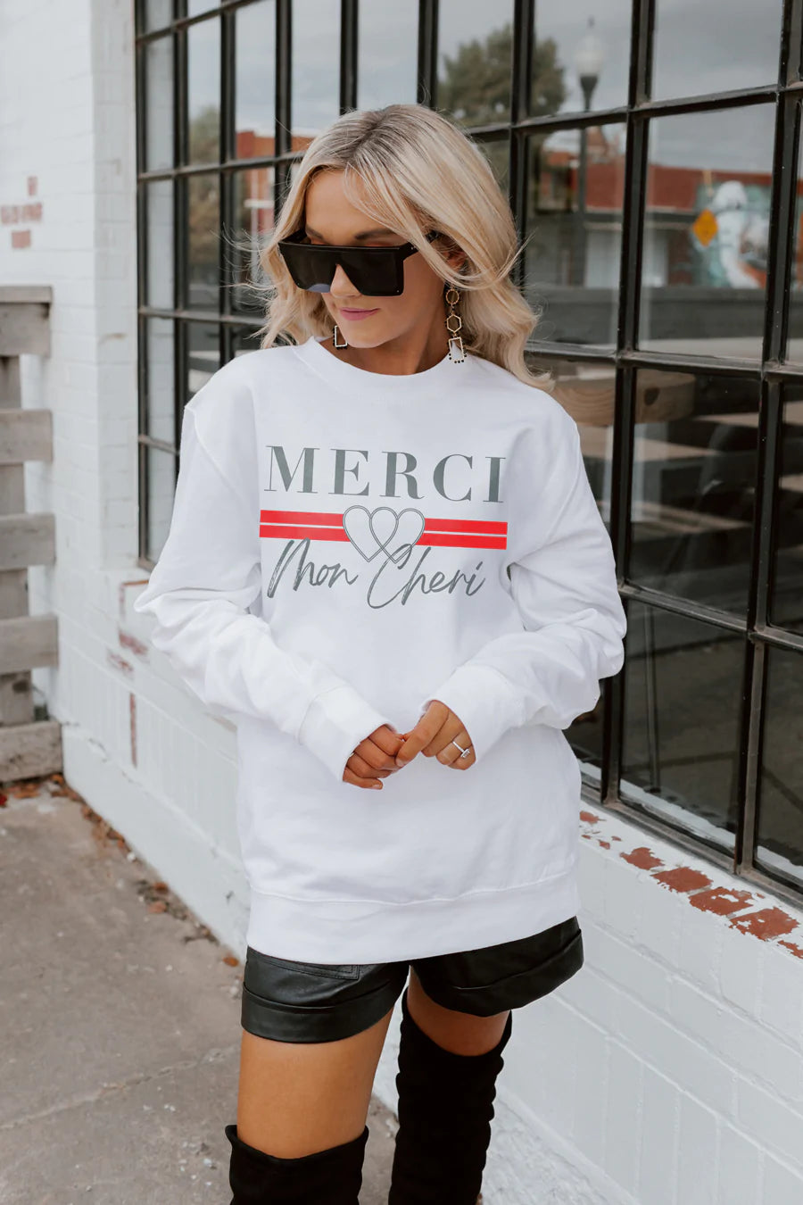 MERCI MON CHERI DROP SHOULDER CREWNECK SWEATSHIRT