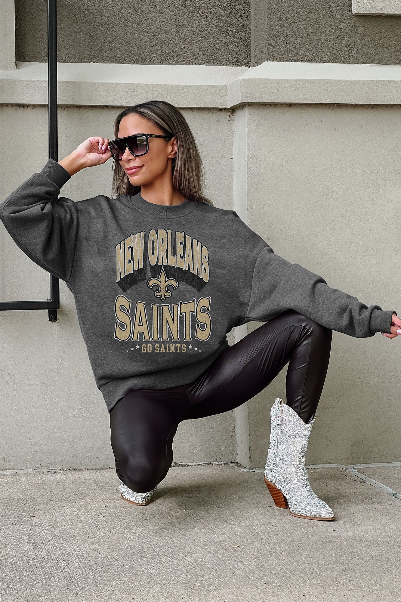 NEW ORLEANS SAINTS LONG WEEKEND PREMIUM FLEECE DROP SHOULDER CREWNECK PULLOVER