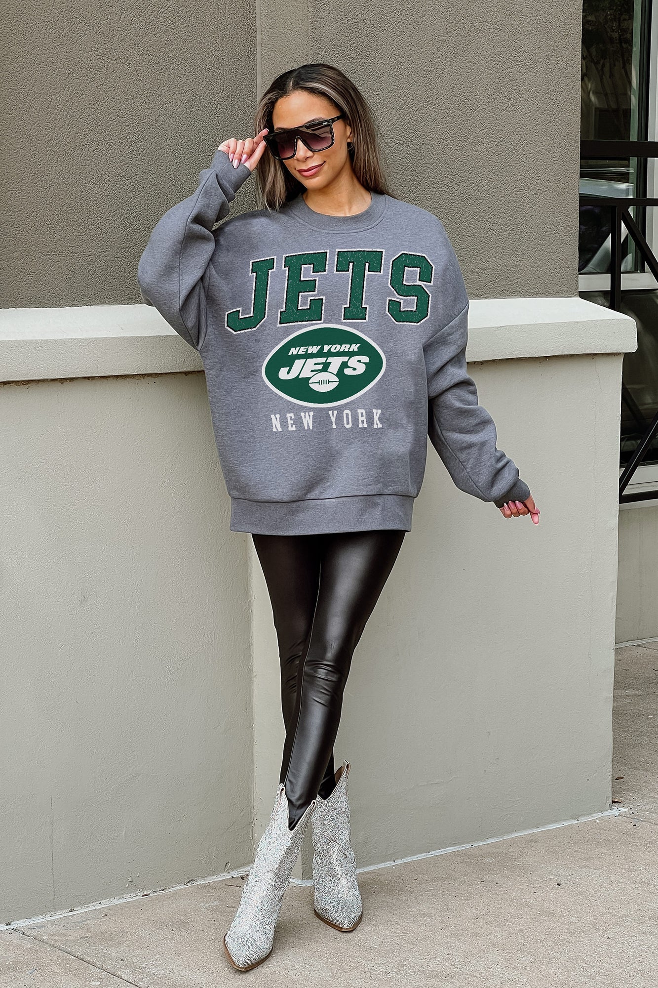 NEW YORK JETS BRING THE ENERGY PREMIUM FLEECE DROP SHOULDER CREWNECK PULLOVER